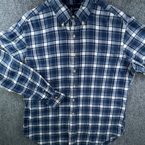 Ralph Lauren Button Up Shirt Men Size Large Classic Fit Flannel Lightweight Blue - Picture 1 of 12